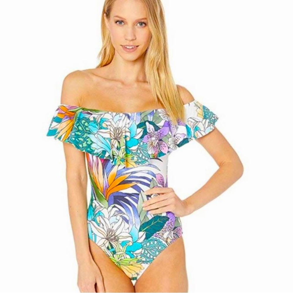 Trina Turk Ruffle Off The Shoulder Swimsuit